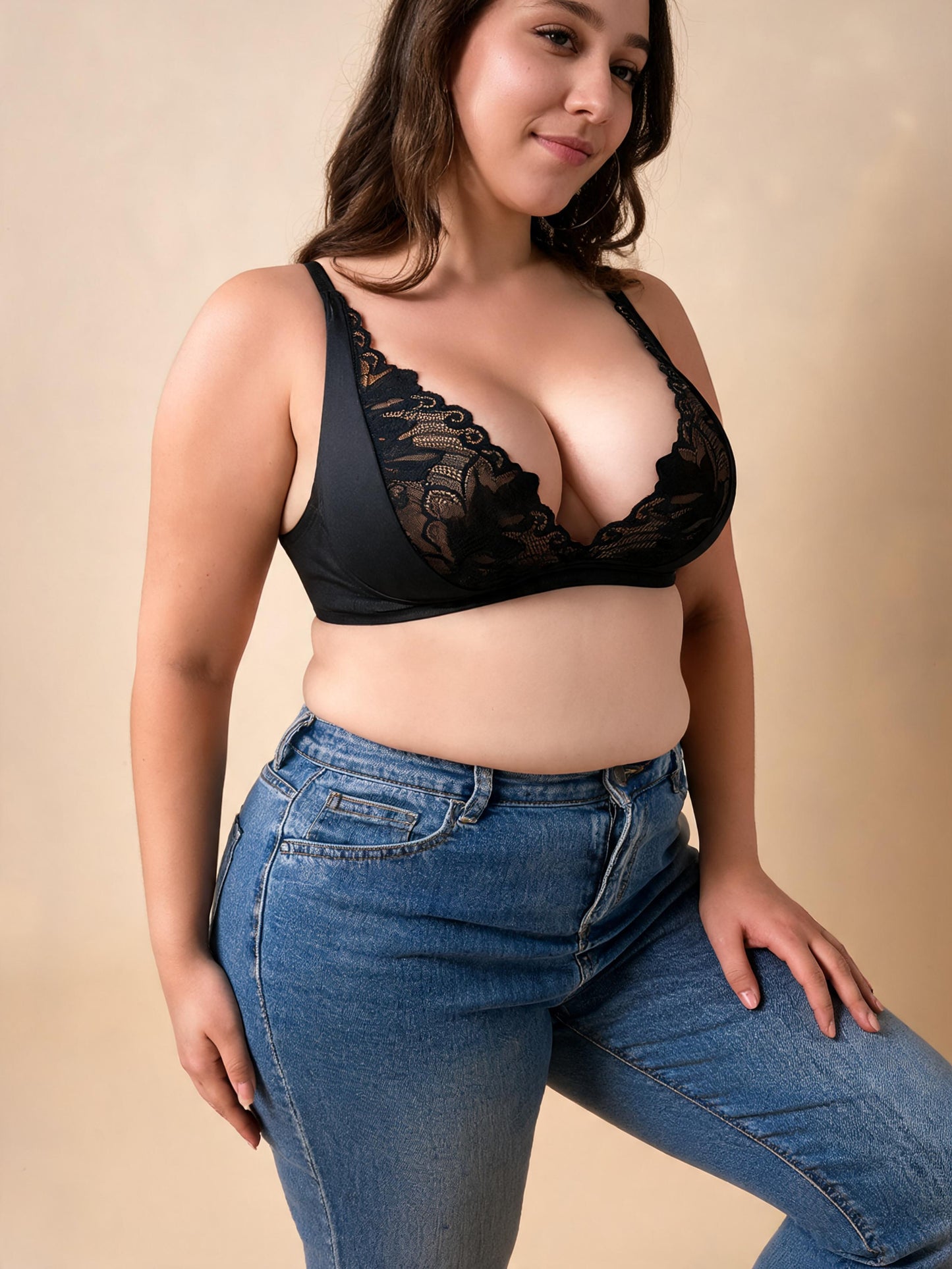 Ultra Thin Big Bust Small Look Wireless Comfort Lace Push Up Bra