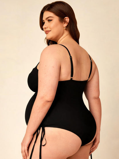 Lace Up Basque with Garter Straps Heart Ring Corset Teddy