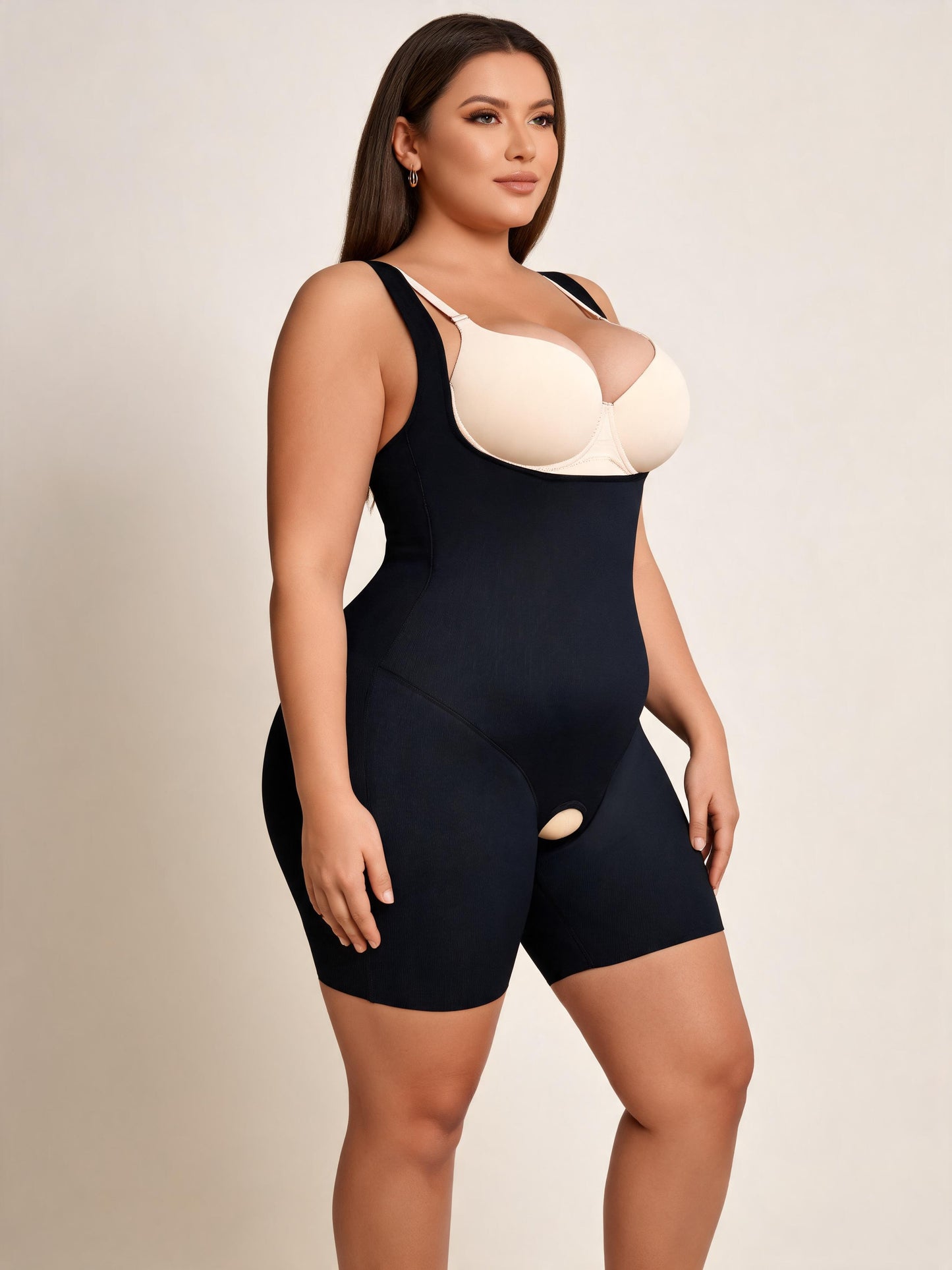 Open Bust Tummy Control Bodysuit with Wide Straps & Easy Pee Crotch without Bra