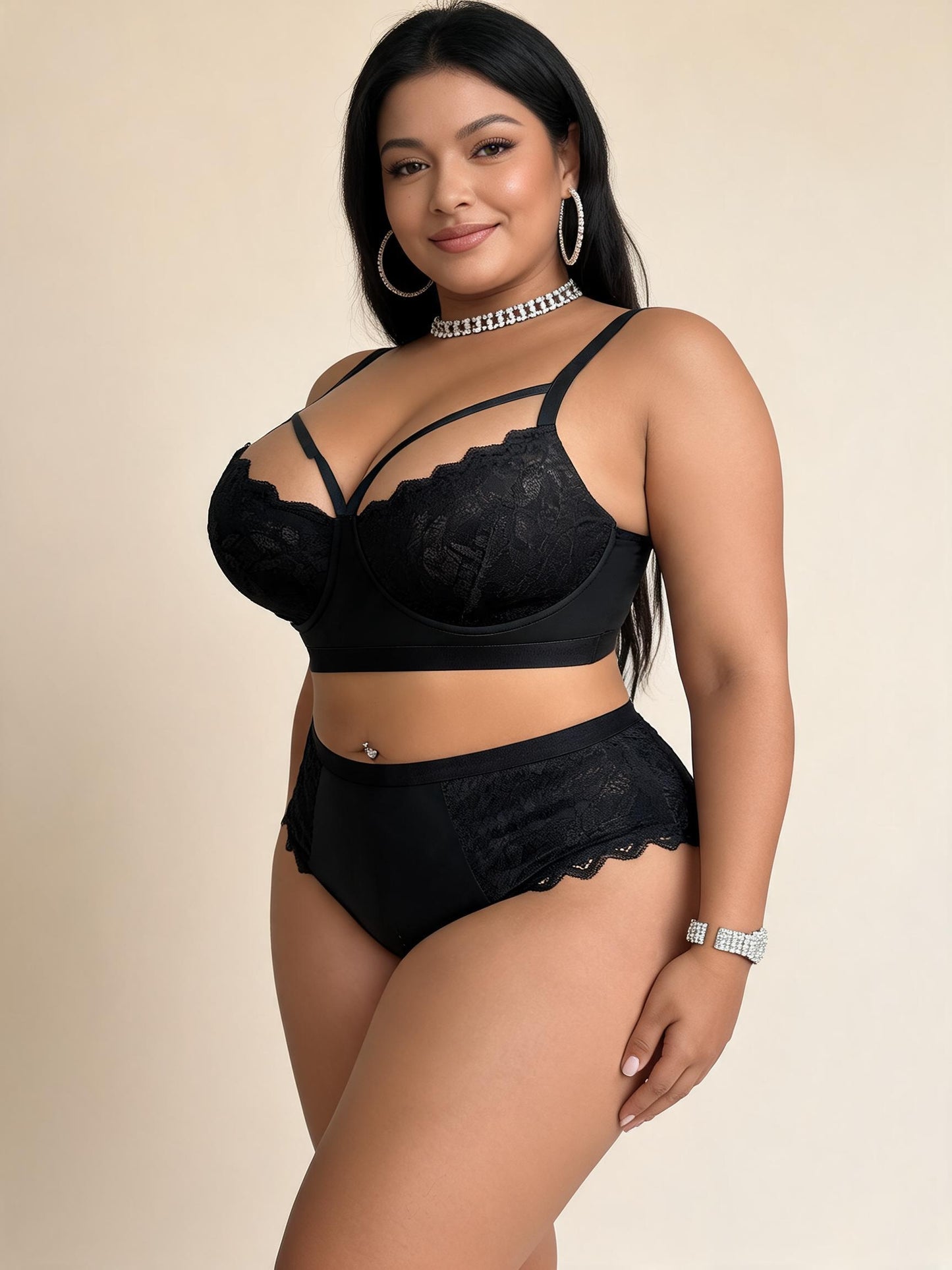 Lace High-Waist Lingerie Set with Underwire Support