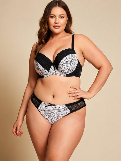 3/4 Cup Thin Lightweight Underwire Lingerie Lace Push Up Bra Set
