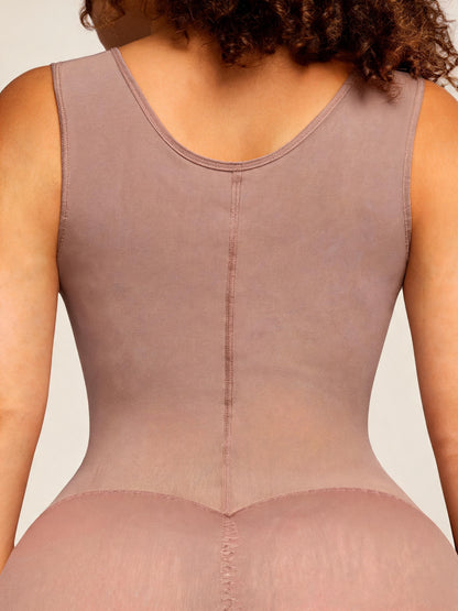 Tummy Tuck Compression Bodysuit with Front Hooks Mid Thigh Shapewear