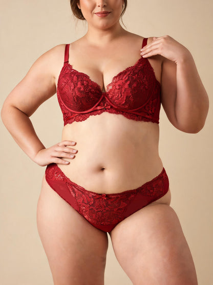 French-Inspired Allover Lace Balconette Bra & Sheer-Trimmed Panty Set