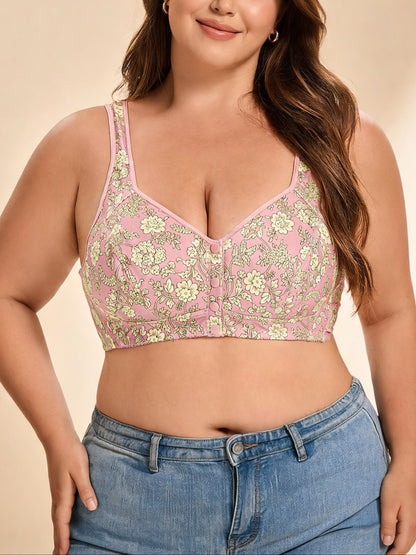 Beige Floral Lace for A-G Cups Front-Closure Bra