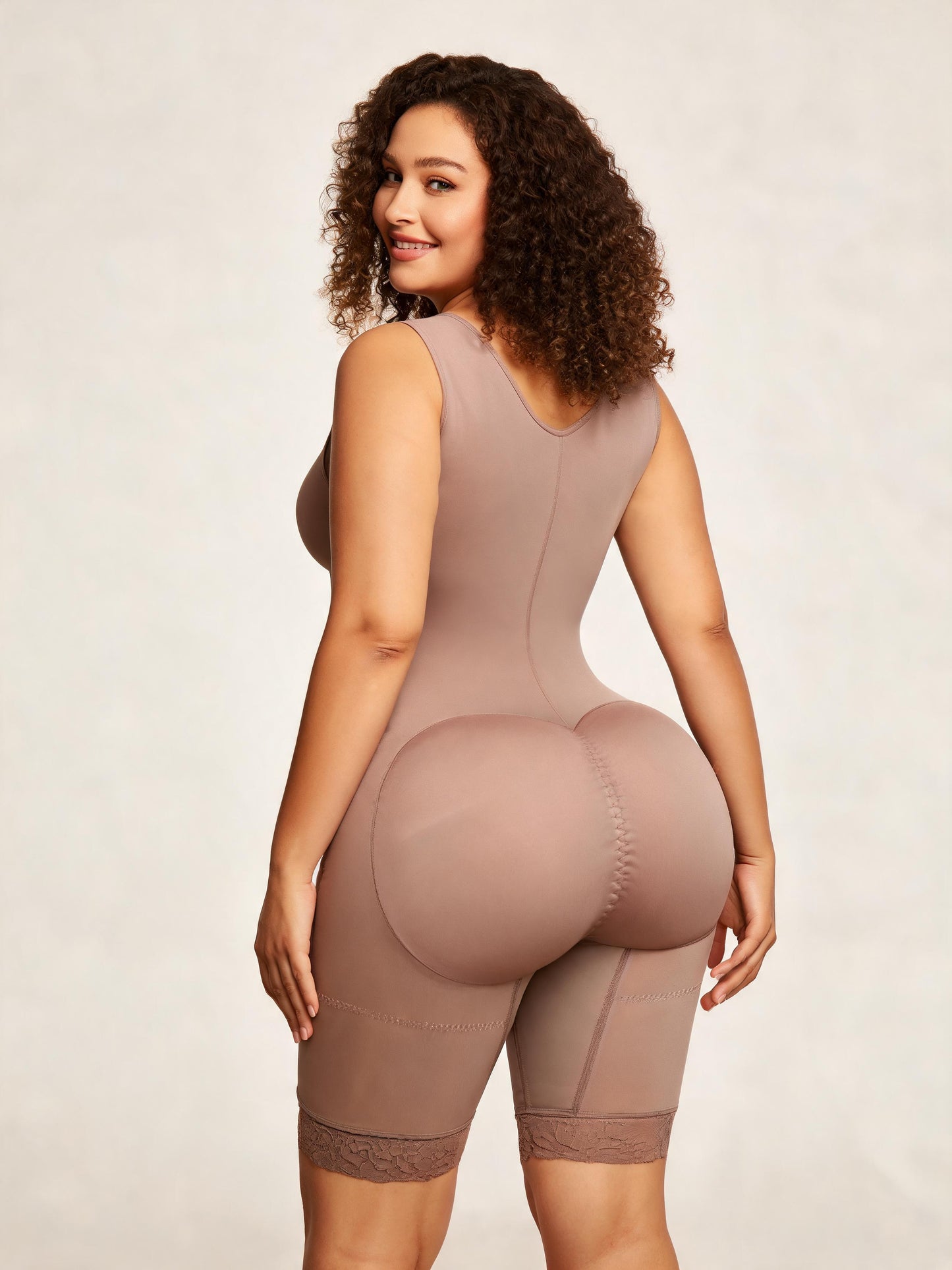 Tummy Tuck Compression Bodysuit with Front Hooks Mid Thigh Shapewear