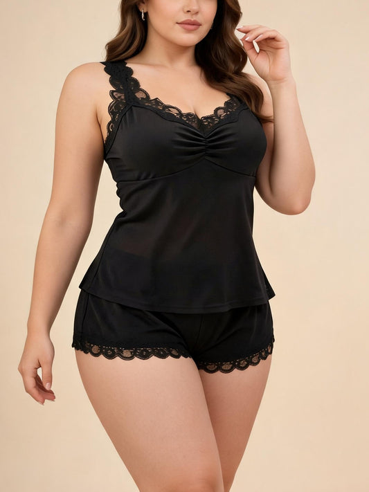 Velvetine Black Lace Trim Sleep Set