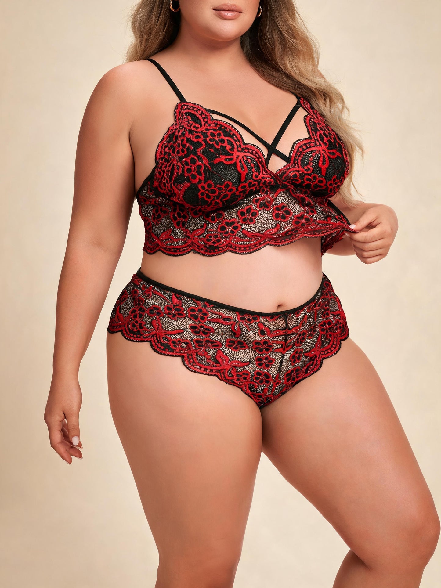 Plus Size 2-Piece Lingerie Set Front Closure Bra & High-Waist Panty