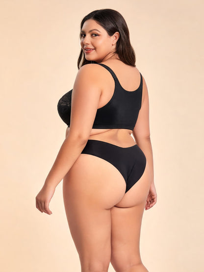 Plus Size Lace Front-Closure Bra & Brief Set