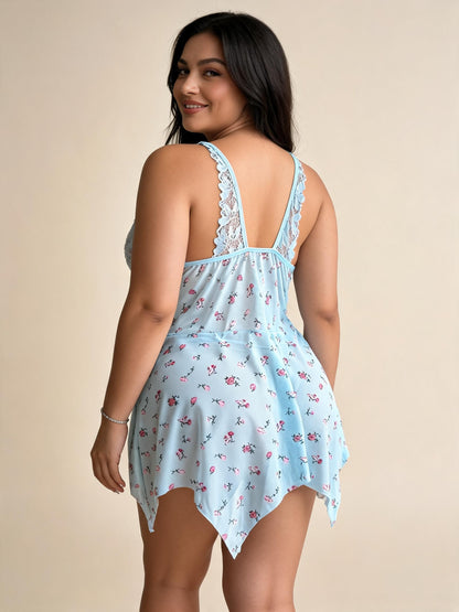Sweetheart Neckline Babydoll with Scatter Flowers