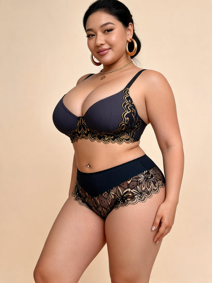 Navy Blue Lace & Satin Lingerie Set