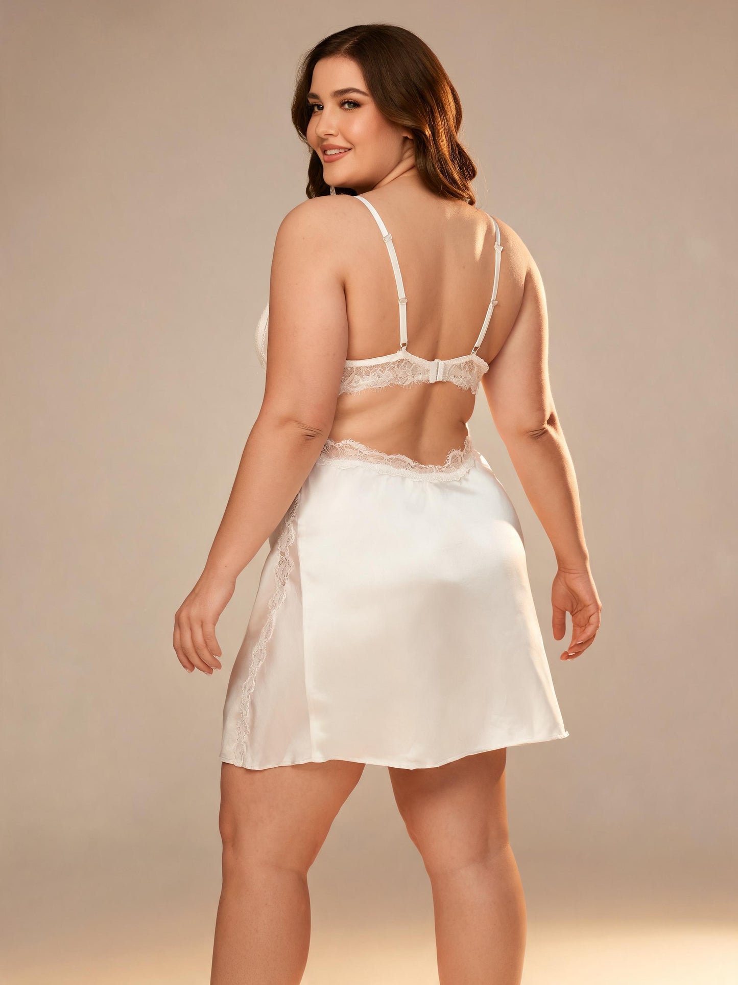 Sexy V-Neck Babydoll Dress with Sheer Mesh Bridal Honeymoon Panel & Robe Set