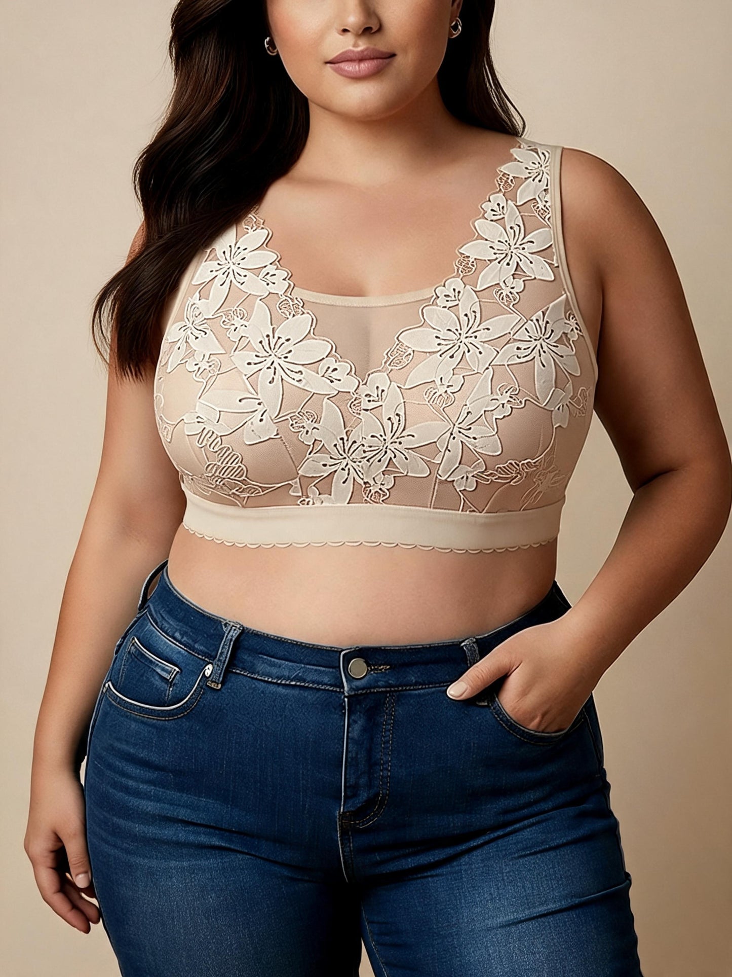 Ultra Thin Wireless Push Up Minimizer & Back Closure Design Lace Bralette Bra