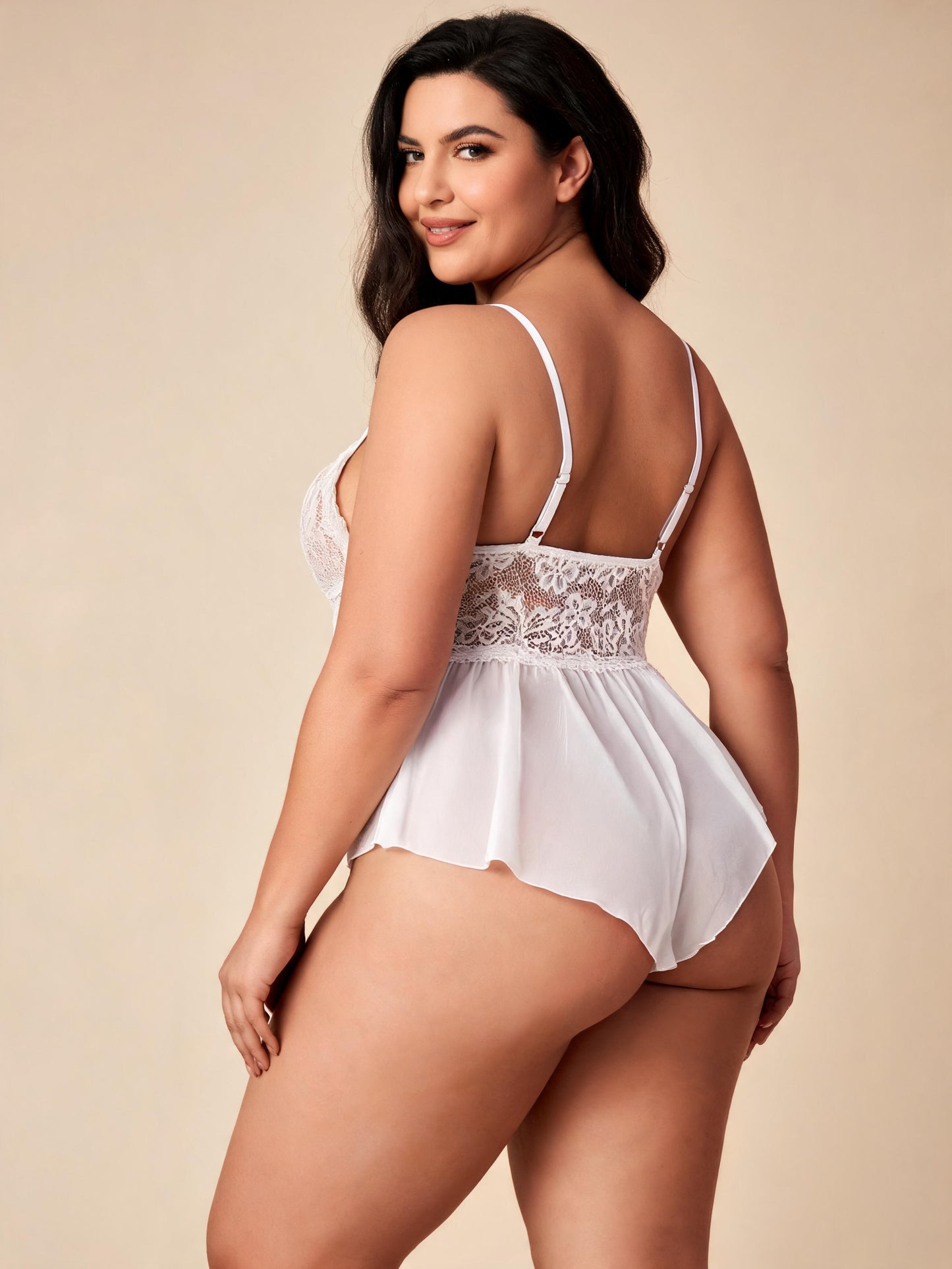 Sheer Floral Bodysuit with Ruffle Skirt & Bow Bridal Lace Teddy