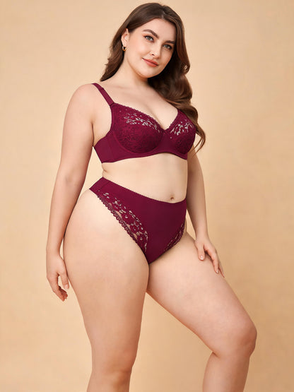 Big Bust Minimizer & Low Waist Thong Ultra Thin Lace Bra Set