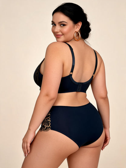 Navy Blue Lace & Satin Lingerie Set