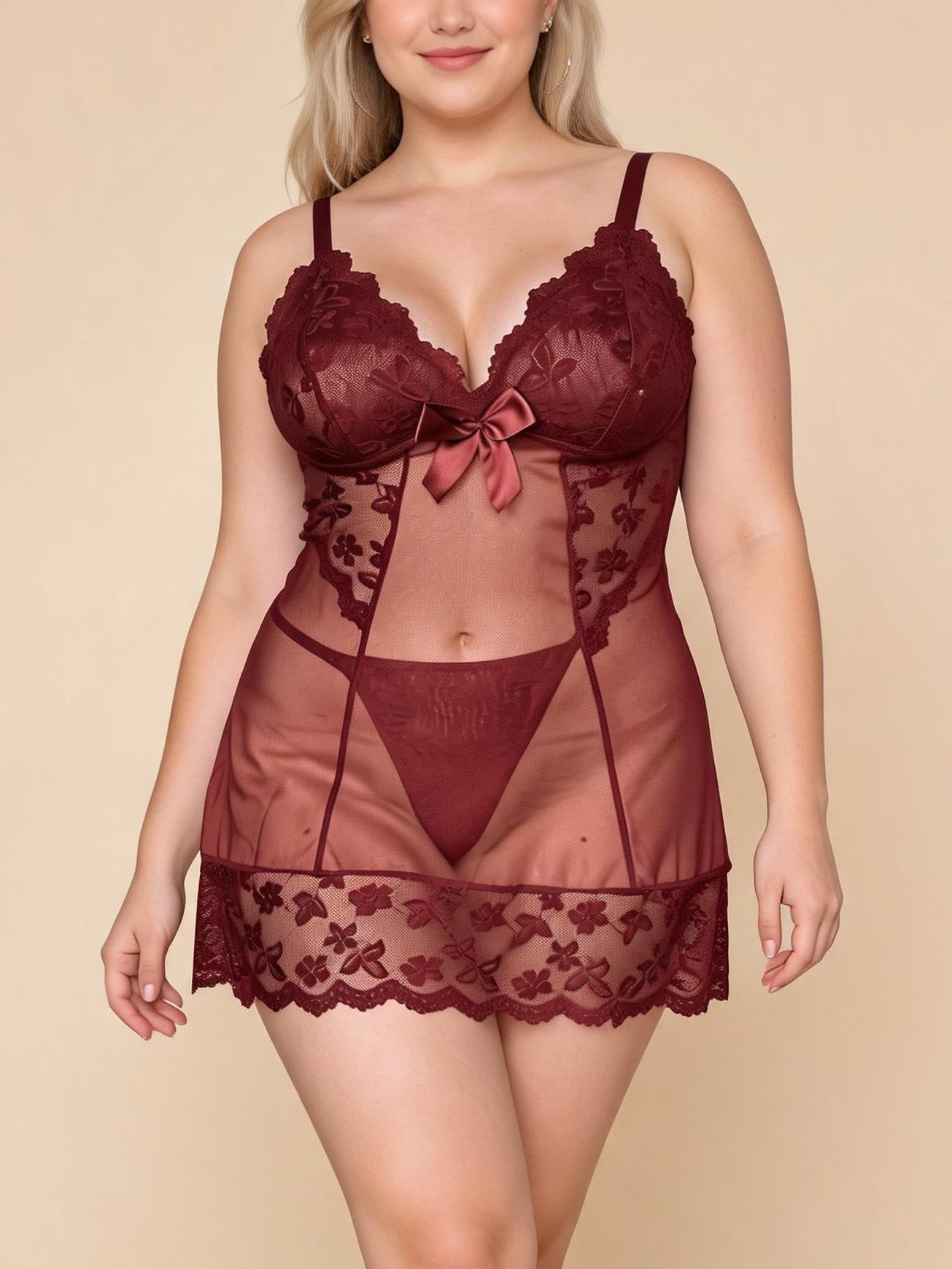 Lace Bow Chemise with Satin Skirt