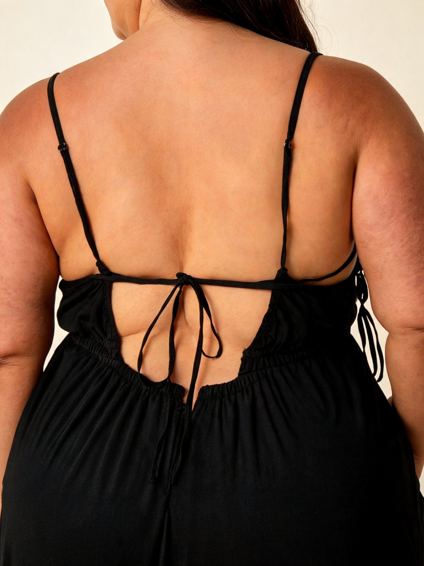 Plus Size Black Satin Slip Dress with Side Ties and High Slit