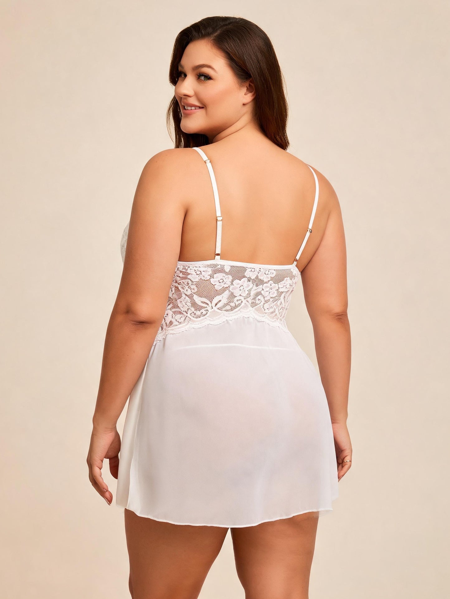 Strappy Front Open Chemise with High Slit Mesh Bridal Lace Babydoll