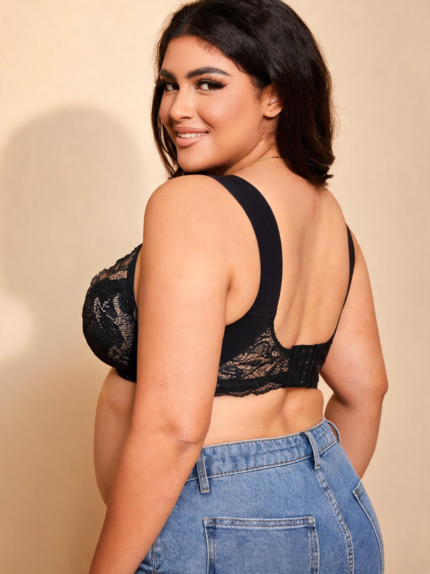 Sexy U-Back Design Ultra Thin Minimizer Front Closure Lace Bra