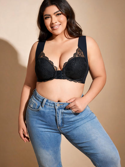 Sexy U-Back Design Ultra Thin Minimizer Front Closure Lace Bra