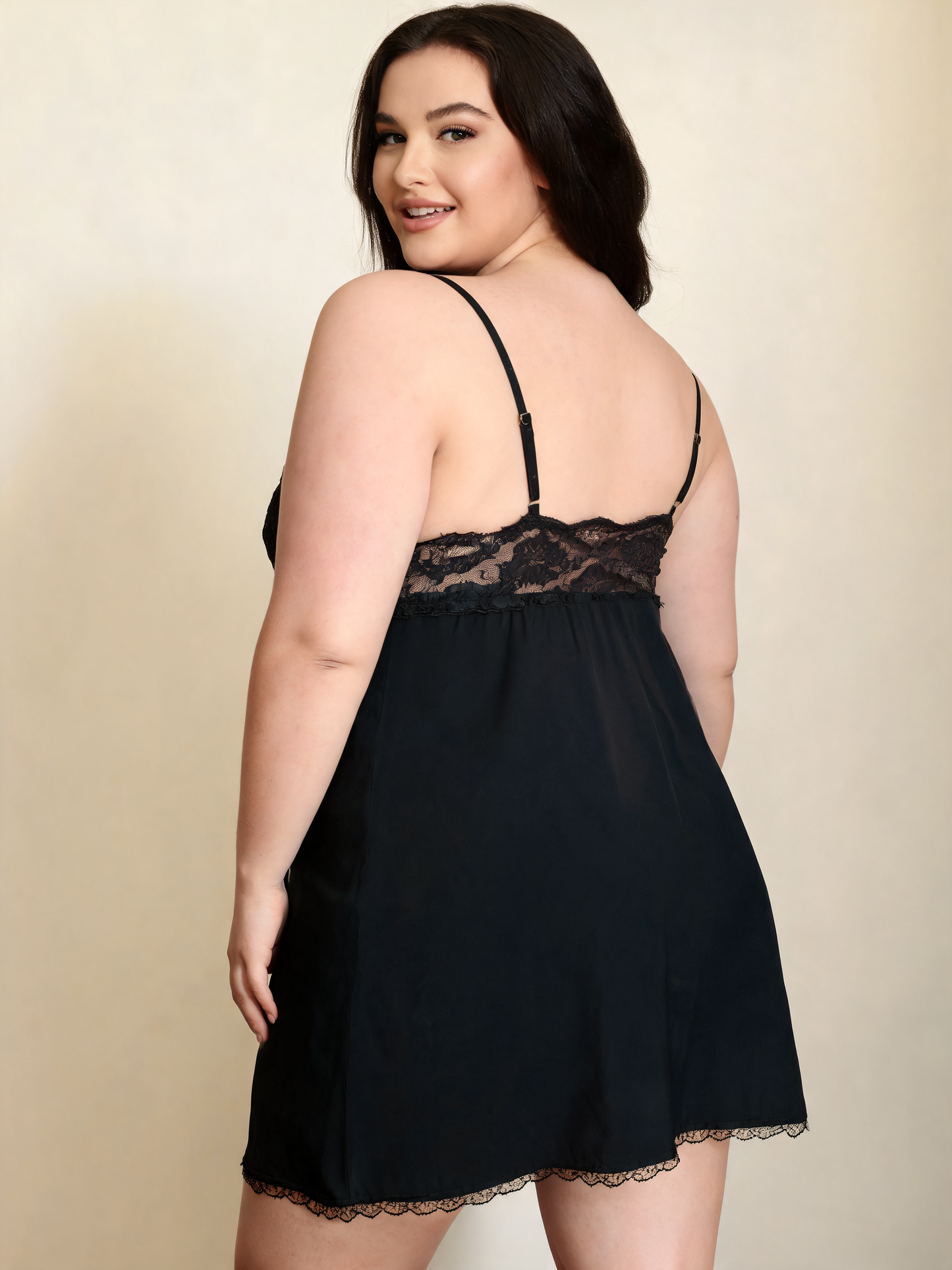 Black Lace Trim Slip Dress with Bow Detail