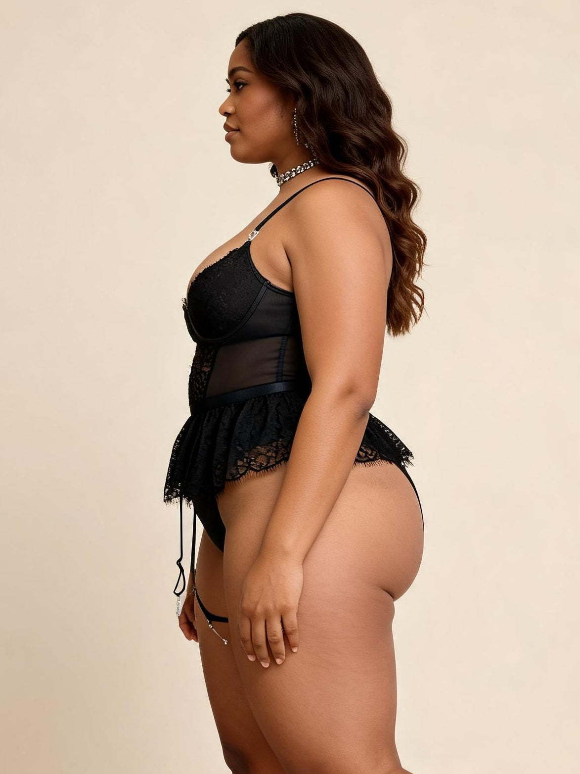 Plus-Size Lace Corset Babydoll with Garter Straps